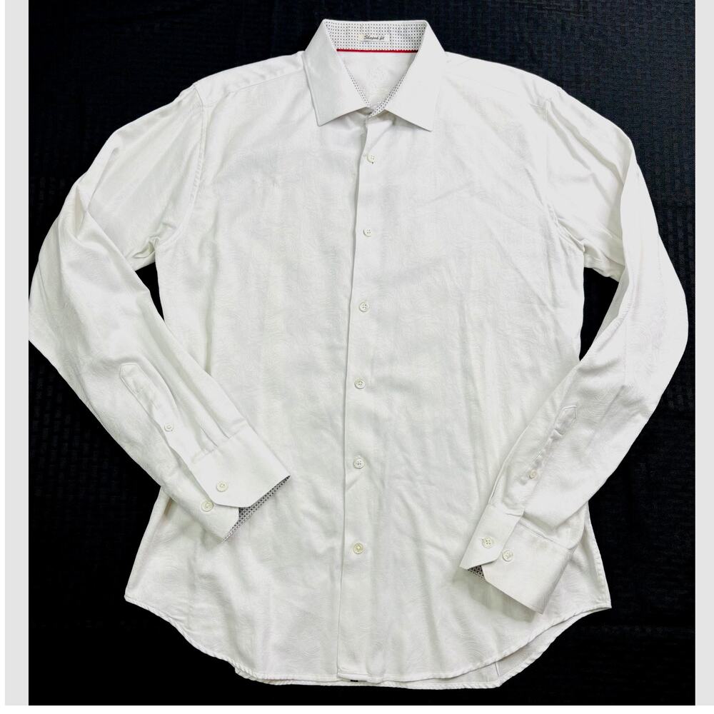 Bugatchi Uomo Julian Tonal Jacquard Shirt, Shaped Fit, White, Men's Medium